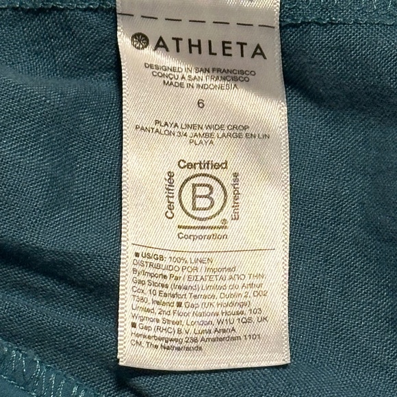 Athleta teal wide leg cropped linen pants, size 6 - Picture 6 of 6
